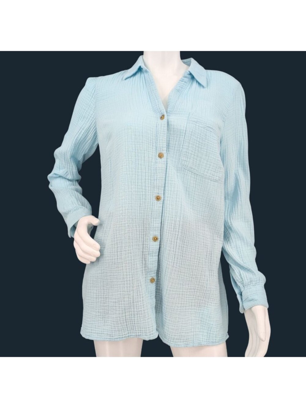 J Jill Gauze Button Up Tunic Shirt Coastal Minimalist Oversized Resort Top Small